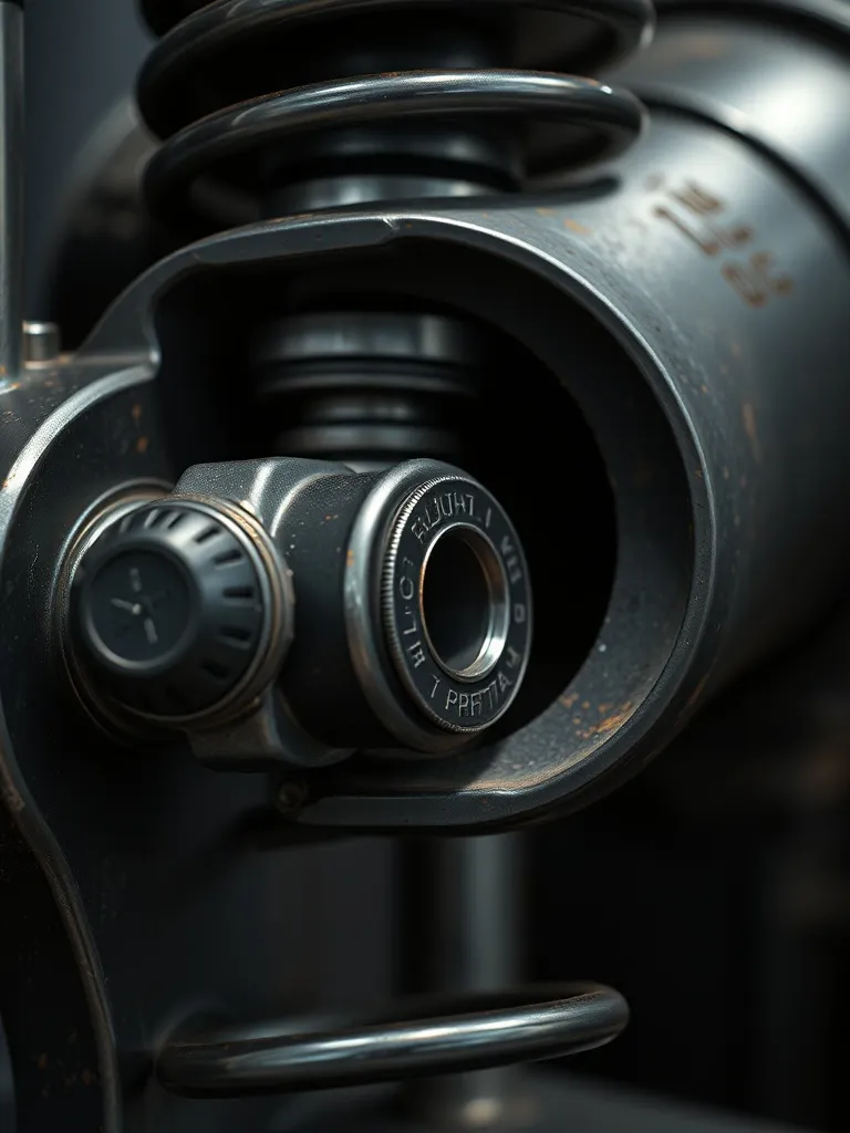 Mechanical shock absorber close up, industrial piston, hydra