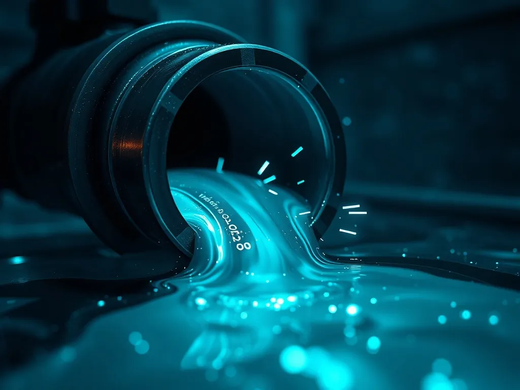 Abstract visualization of fluid leaking through a dark metal
