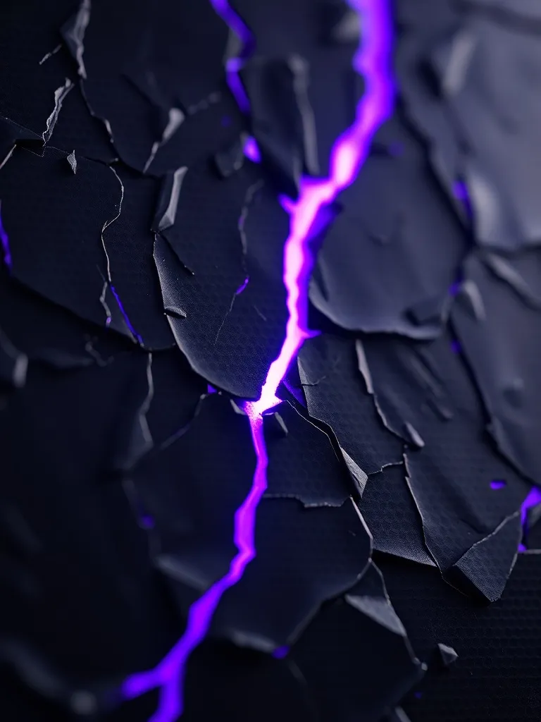 Macro photography of cracked dark carbon fiber material with